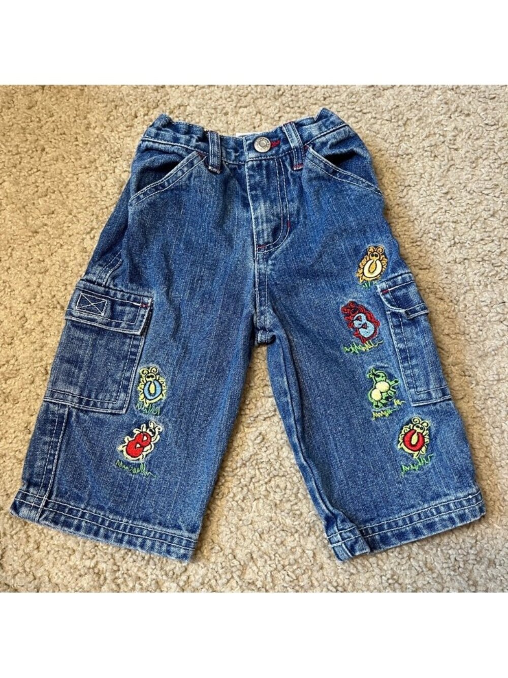 Vintage Flapdoodles 90s 6-9m Baby Infant Blue Jeans Embroidered Bugs Ants Pants